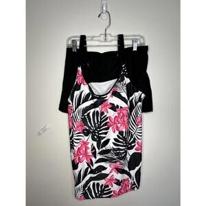 Women's Pink and Black Floral Swim Tank & Bottoms - Sz. 2X